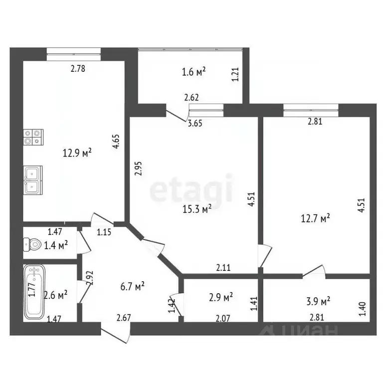 2-к кв. Татарстан, Альметьевск просп. Строителей, 63 (58.4 м) - Фото 2