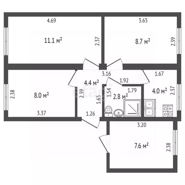 3-к кв. Крым, Судак Энергетиков кв-л, 13 (42.8 м) - Фото 1