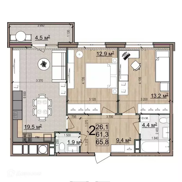 2-к кв. Рязанская область, Рязань Еврокласс жилой комплекс (65.8 м) - Фото 2