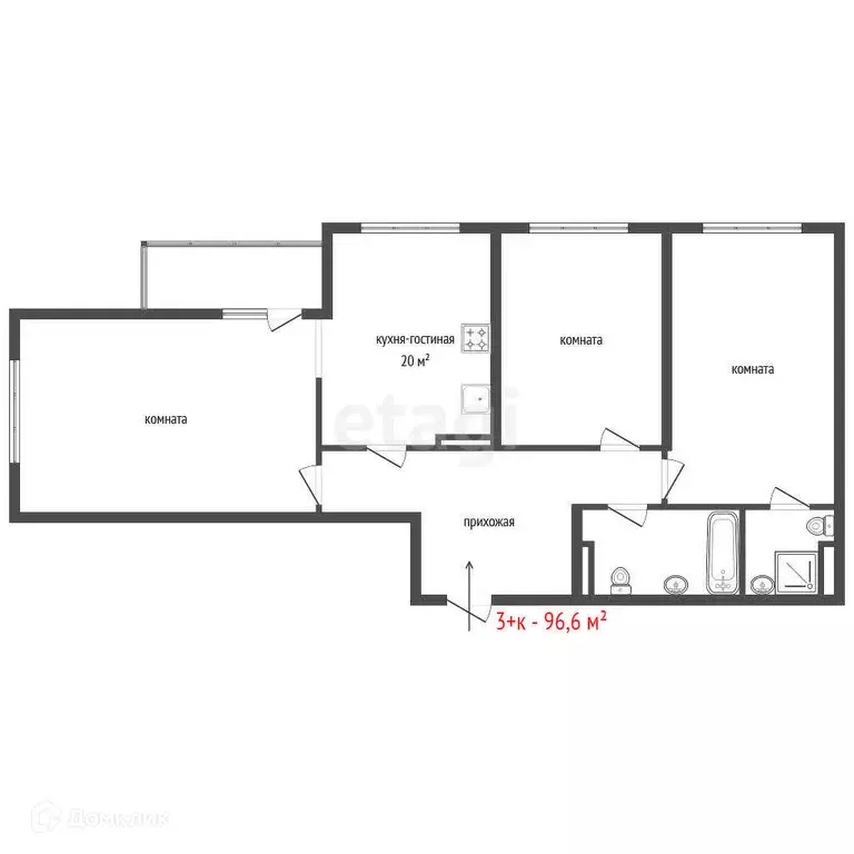 Продаётся 3-к квартира, 96.6 м - Фото 1