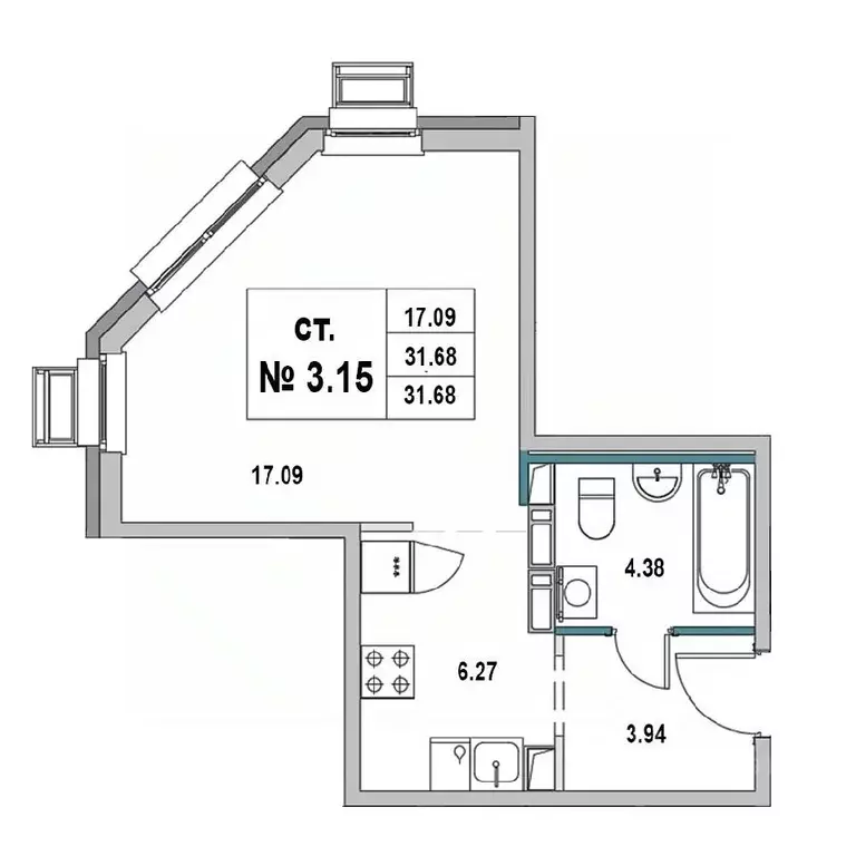 Студия Ленинградская область, Выборг ул. 1-я Южная, 8 (31.68 м) - Фото 0