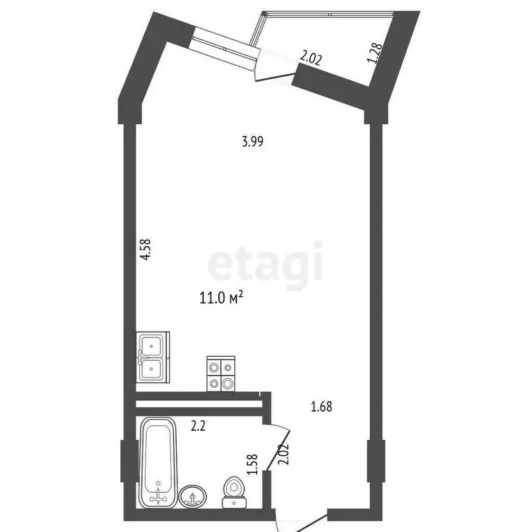 Квартира-студия: Якутск, улица Притузова, 6А (28.2 м) - Фото 1