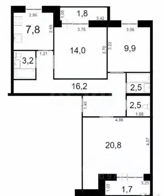 3-к кв. Татарстан, Казань ул. Чапаева, 21 (76.9 м) - Фото 2