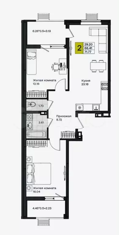 3-к. квартира, 71 м, 2/9 эт. - Фото 1