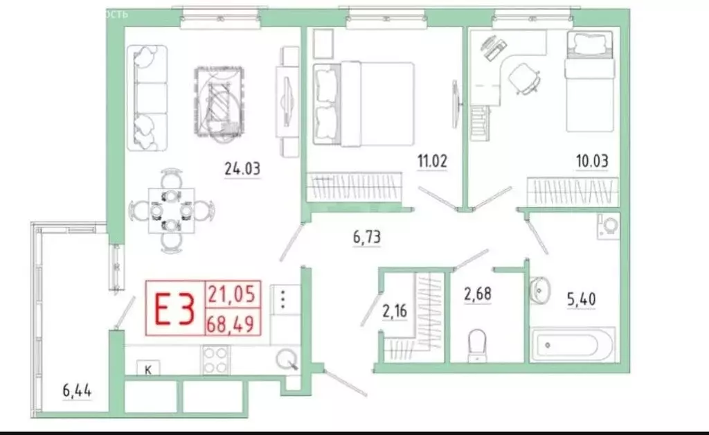 3-комнатная квартира: Тула, улица Сурикова, 22к2 (69 м) - Фото 1