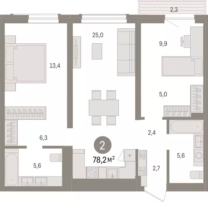 2-комнатная квартира: Новосибирск, улица Аэропорт (78.16 м) - Фото 1