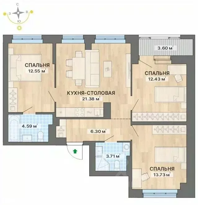 3-к кв. Свердловская область, Екатеринбург ул. Южногорская (78.29 м) - Фото 0