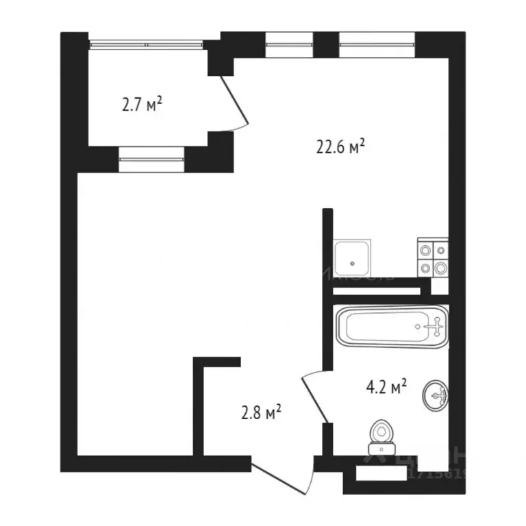 Студия Тюменская область, Тюмень ул. Пожарных и Спасателей, 3к1 (30.0 ... - Фото 2