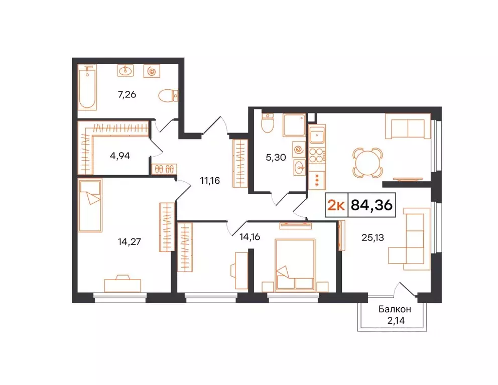 3-к кв. Тюменская область, Тюмень Полевая ул., 117к12 (84.36 м) - Фото 1