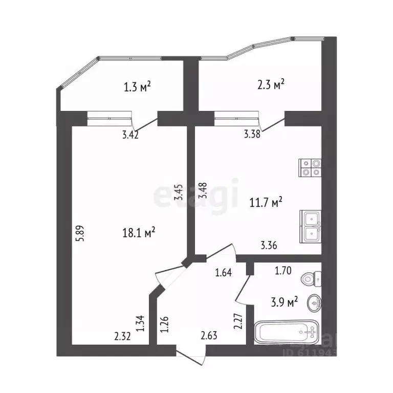 1-к кв. Мордовия, Саранск Волгоградская ул., 124 (40.0 м) - Фото 2