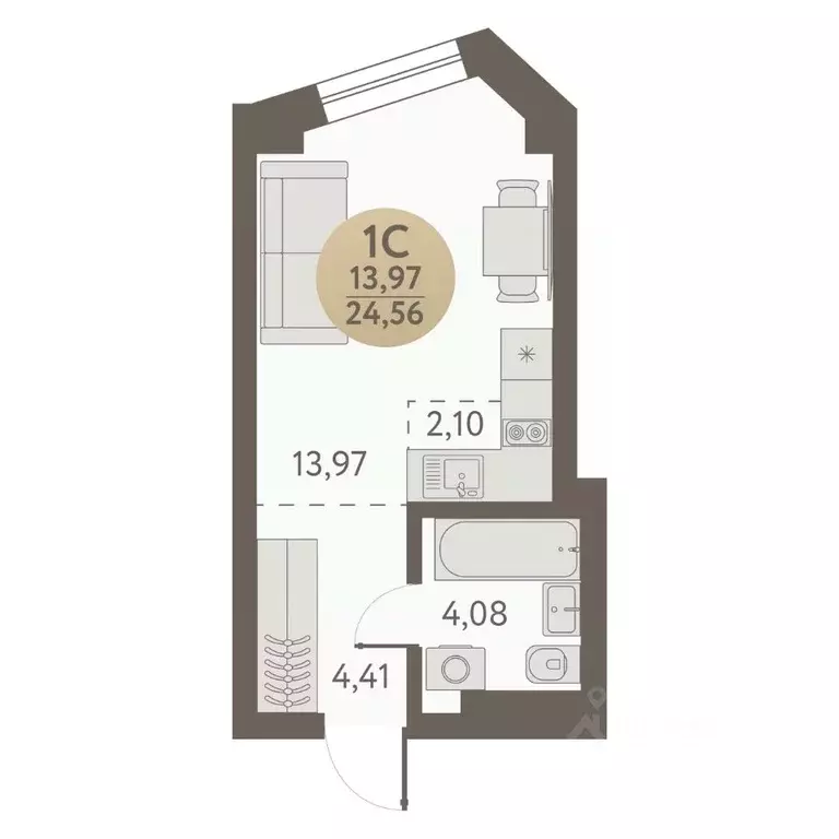 Студия Новосибирская область, Новосибирск Урбан Пикс жилой комплекс ... - Фото 1