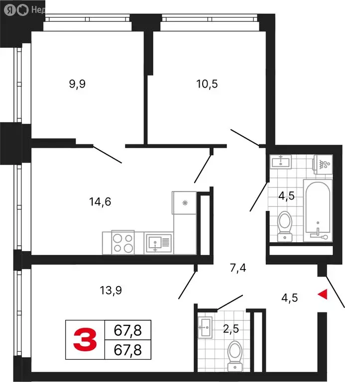 3-комнатная квартира: Москва, ЖК Бестселлер (67.8 м) - Фото 1