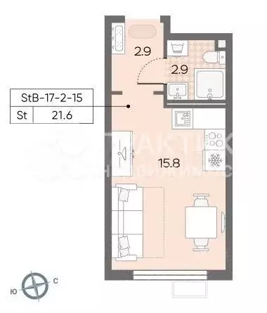 Квартира-студия, 21,6 м, 14/24 эт. - Фото 0