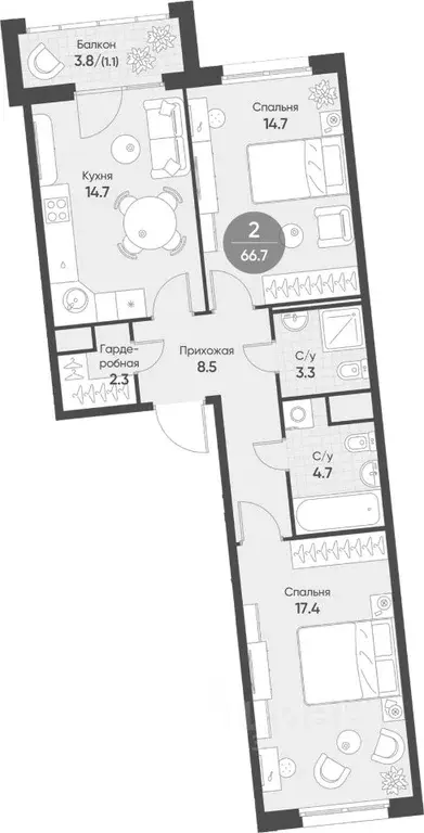 2-к кв. Новосибирская область, Кольцово рп Счастье в Кольцово жилой ... - Фото 2
