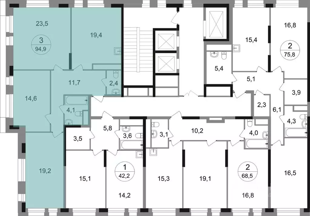 Квартира, 3 комнаты, 94.9 м - Фото 2