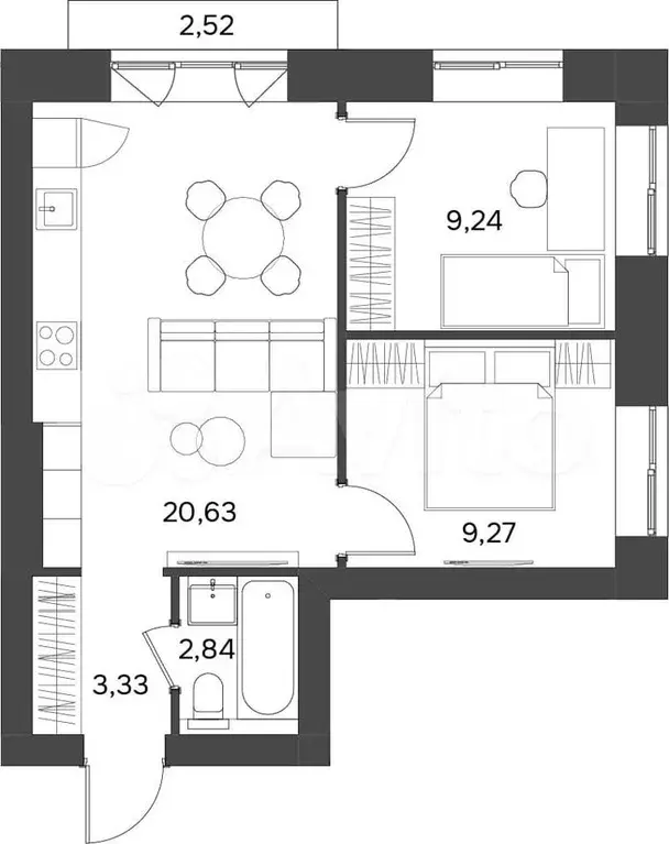 2-к. квартира, 46,1 м, 3/9 эт. - Фото 0