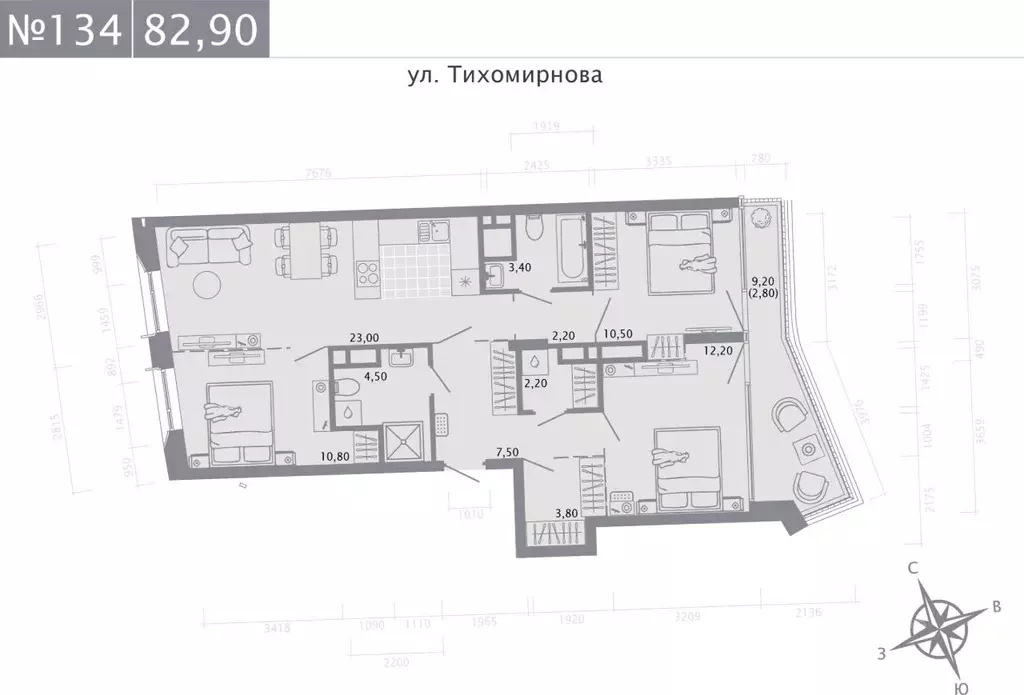 3-к кв. Татарстан, Казань ул. Калинина, 1Б (82.9 м) - Фото 0