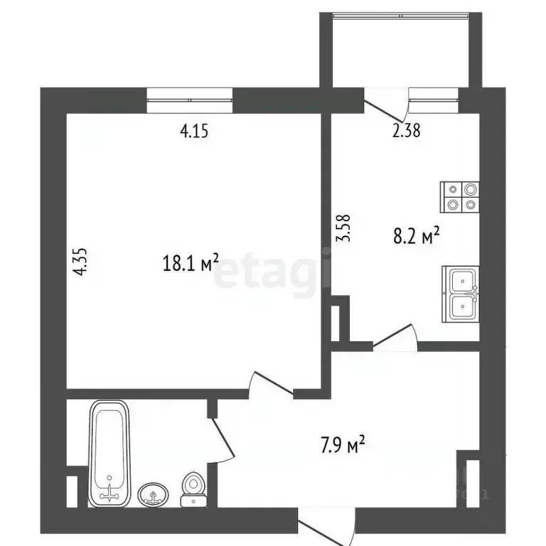 1-к кв. Ямало-Ненецкий АО, Новый Уренгой Восточный мкр, 4/6 (37.5 м) - Фото 2