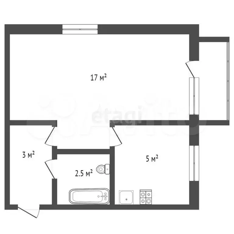 1-к. квартира, 31,1 м, 5/5 эт. - Фото 0