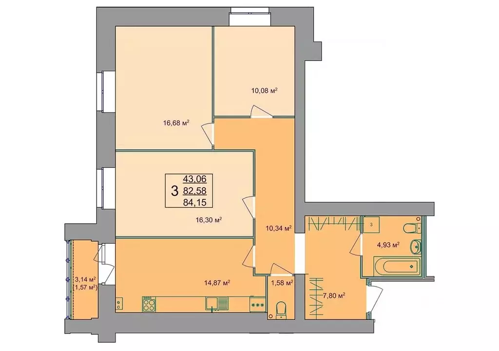 3-к кв. Костромская область, Кострома Привокзальная ул., 12 (85.6 м) - Фото 1