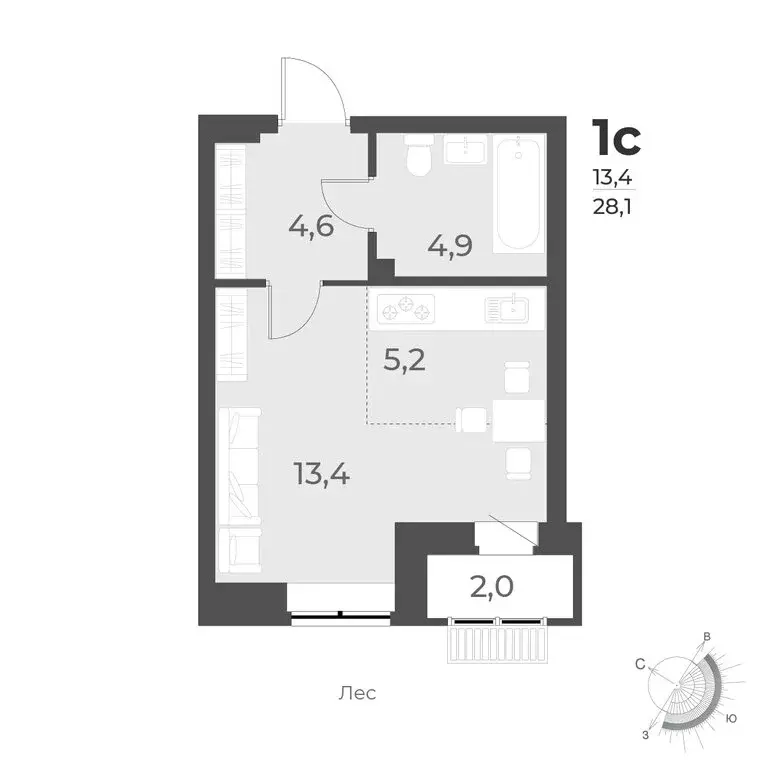 Квартира-студия: Новосибирск, улица имени генерал-майора А.Н. Рожкина, ... - Фото 1