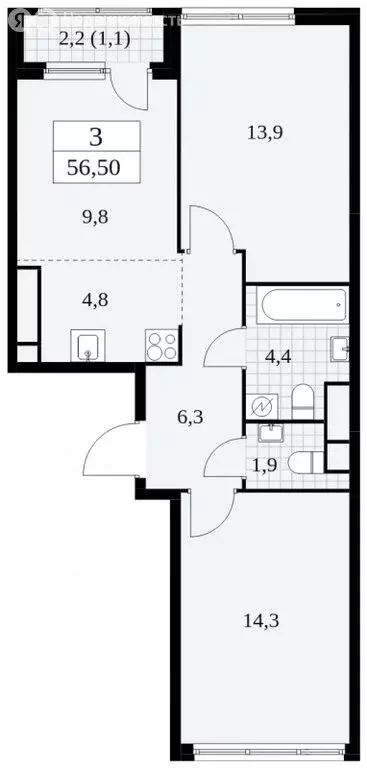 3-комнатная квартира: Москва, Бартеневская улица, 16 (56.5 м) - Фото 0