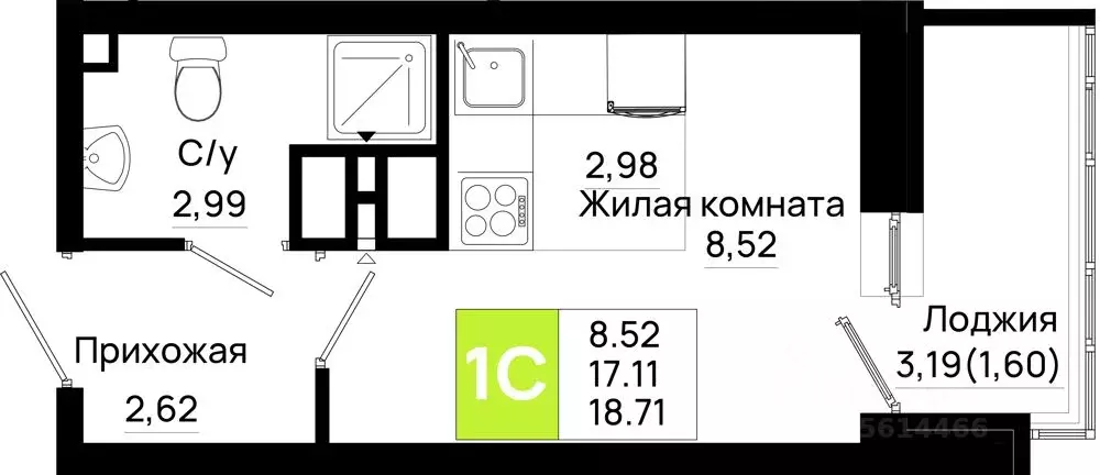 Студия Ростовская область, Ростов-на-Дону Нефтекачка кв-л, Октябрь ... - Фото 1