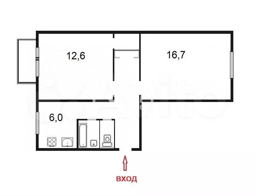 2-к. квартира, 47,3 м, 4/5 эт. - Фото 0