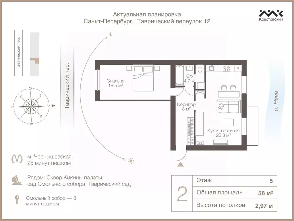 1-к кв. Санкт-Петербург Таврический пер., 12 (58.0 м) - Фото 1