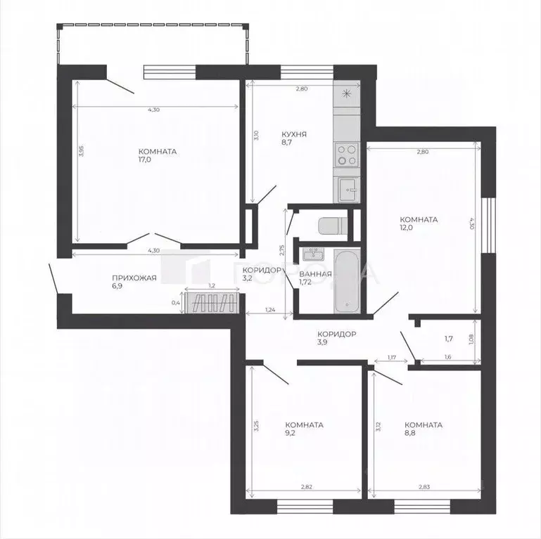 4-к кв. Алтайский край, Барнаул ул. Юрина, 204А (75.0 м) - Фото 1