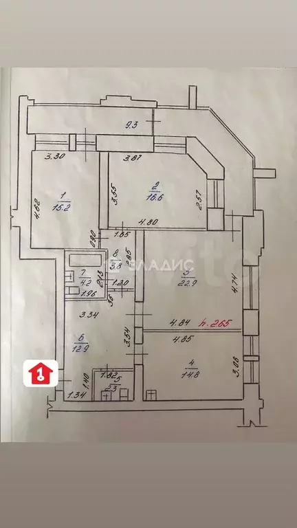 3-к. квартира, 92,7 м, 8/8 эт. - Фото 0