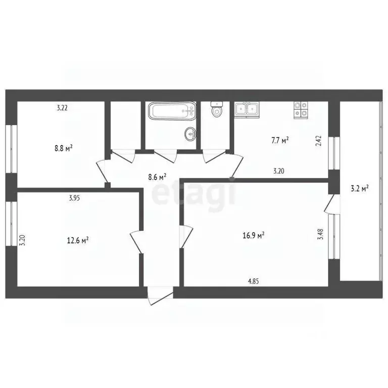 3-к кв. Псковская область, Псков ул. Труда, 69 (60.0 м) - Фото 1