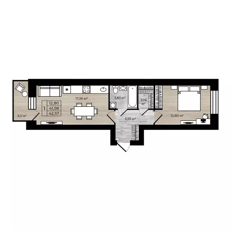 1-к кв. Ярославская область, Ярославль Тормозное ш. (44.88 м) - Фото 1