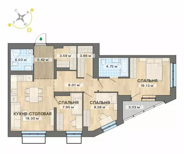 3-комнатная квартира: Екатеринбург, жилой район Уралмаш, Авангардная ... - Фото 1