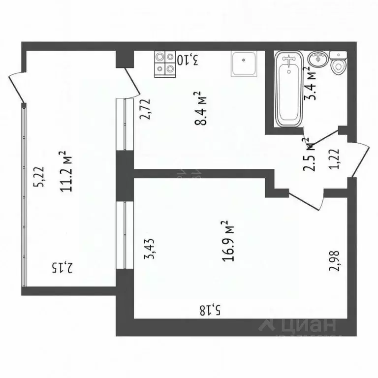 1-к кв. Тюменская область, Тюмень ул. Седова, 66 (31.2 м) - Фото 1
