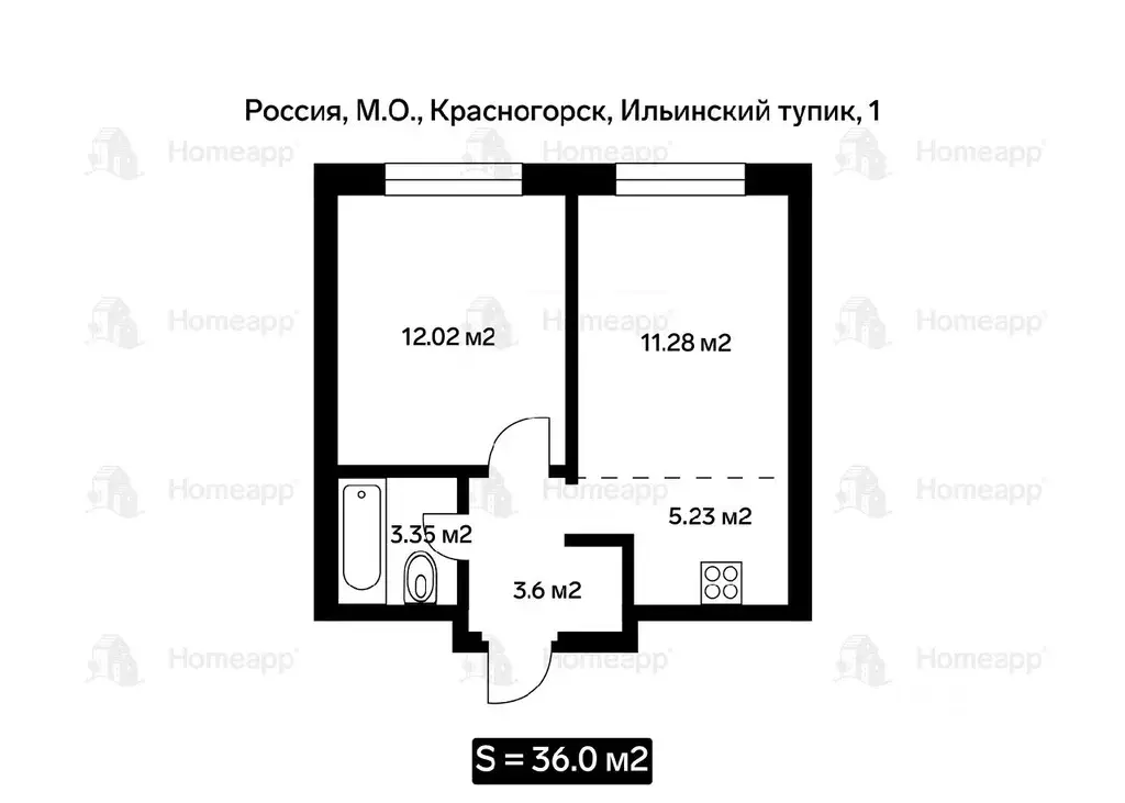 2-к кв. Московская область, Красногорск Ильинский туп., 1 (36.0 м) - Фото 1