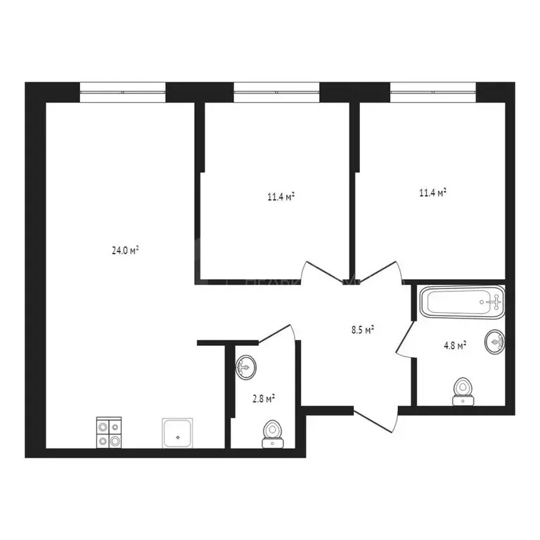 3-комнатная квартира: Тюмень, Харьковская улица, 72А (63 м) - Фото 0