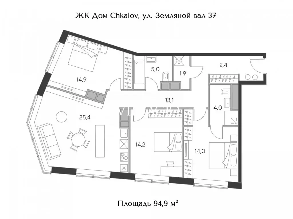 4-комнатная квартира: Москва, площадь Курского Вокзала, 1 (94.9 м) - Фото 0