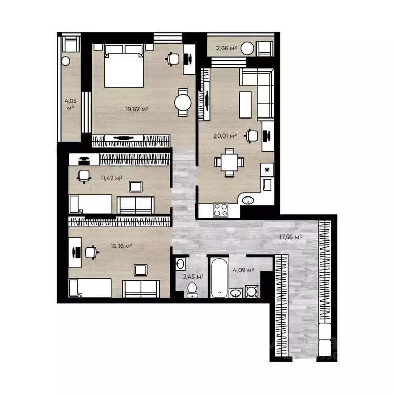 3-к кв. Ярославская область, Ярославль Аэропарк жилой комплекс (93.72 ... - Фото 1