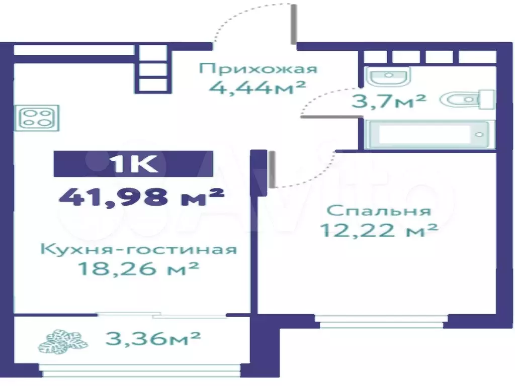 1-к. квартира, 42 м, 7/10 эт. - Фото 1