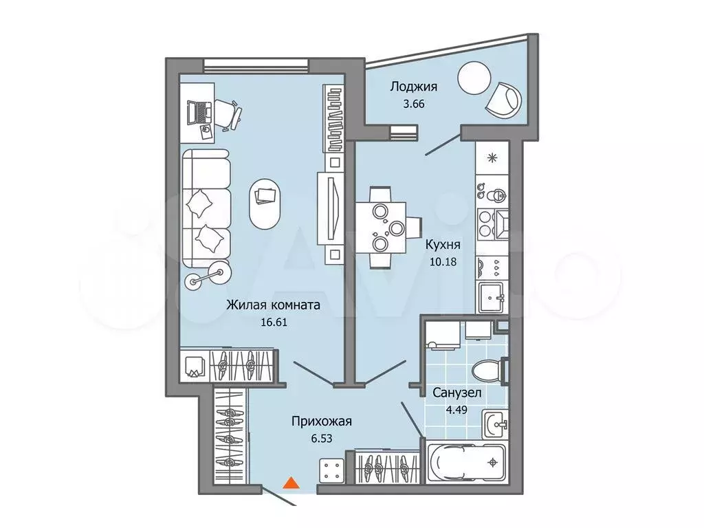 1-к. квартира, 40 м, 1/9 эт. - Фото 0