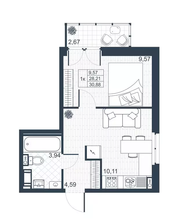 1-комнатная квартира: Коммунар, массив Ижора (29.01 м) - Фото 0