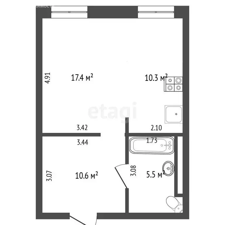 Квартира-студия: Тюмень, улица Республики, 204к3 (43.8 м) - Фото 1