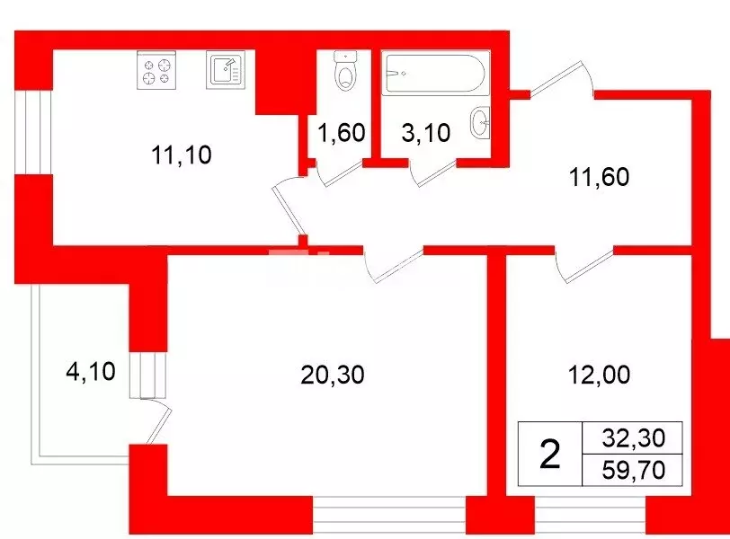 2-комнатная квартира: Санкт-Петербург, Пулковское шоссе, 40к2 (59.7 м) - Фото 1