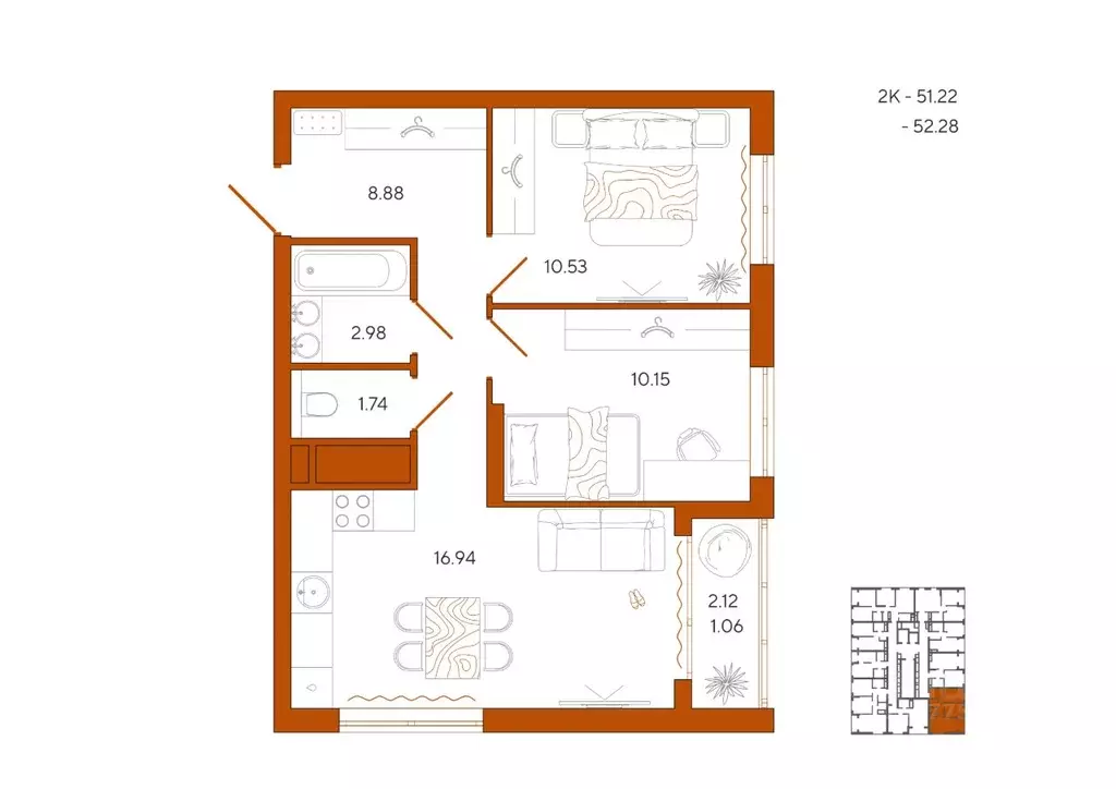 2-к кв. Пензенская область, Пенза Терра жилой комплекс (52.28 м) - Фото 1