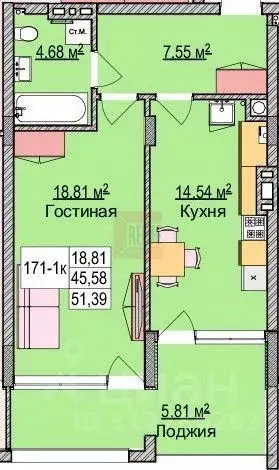 1-к кв. Калининградская область, Зеленоградск ул. Гагарина, 87 (47.3 ... - Фото 1