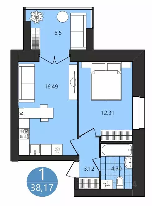 1-к кв. Ярославская область, Ярославль Клубная ул., 20А (38.17 м) - Фото 1