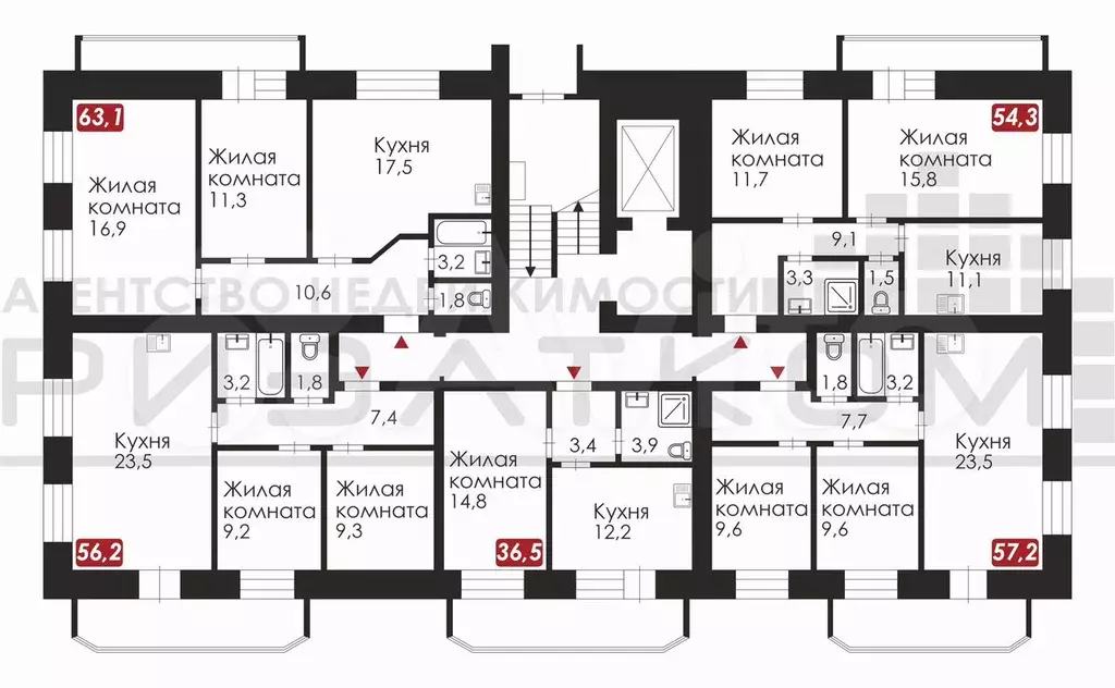 2-к. квартира, 54,3 м, 8/9 эт. - Фото 1