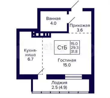 Квартира-студия, 31,8 м, 3/30 эт. - Фото 0