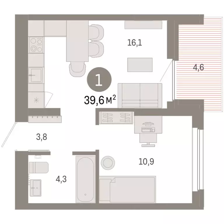 1-комнатная квартира: Екатеринбург, микрорайон Академический, 19-й ... - Фото 1